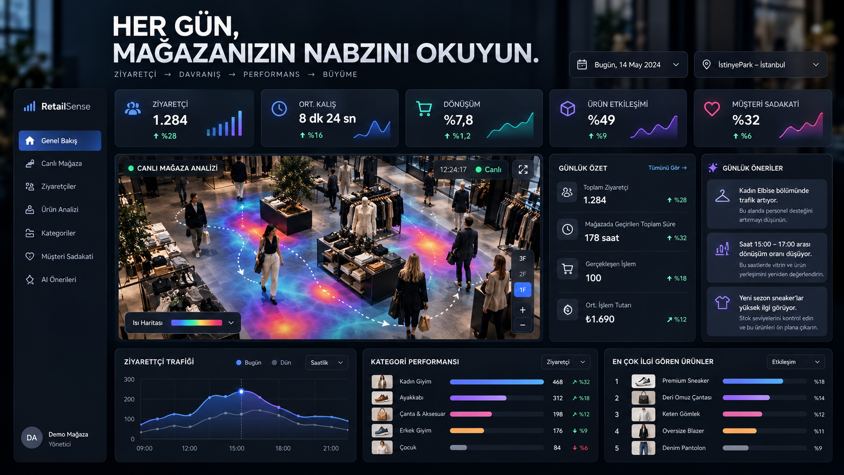 Günlük perakende analitik dashboardu