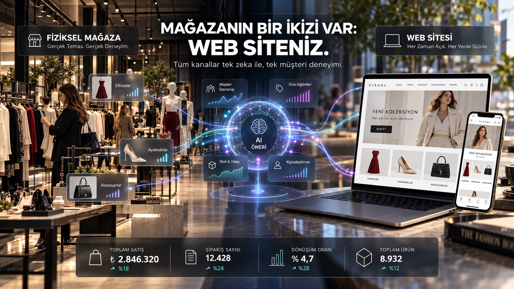 Fiziksel mağaza, AI önerileri ve web sitesini birleştiren omnichannel görünüm